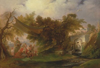 Indian Landscape with Figures near a Stream by William Daniell
